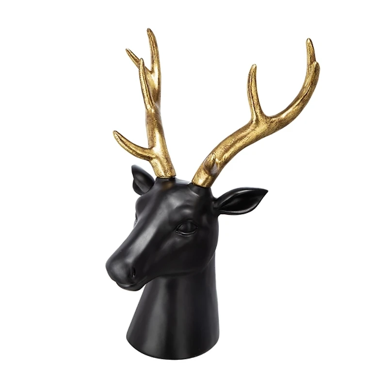 Black Deer Head with Gold Antlers
