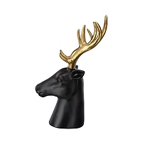 Black Deer Head with Gold Antlers