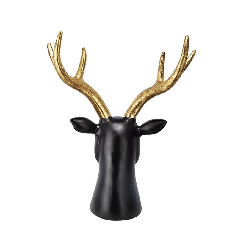 Black Deer Head with Gold Antlers