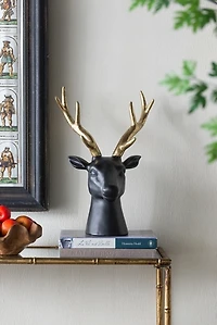 Black Deer Head with Gold Antlers