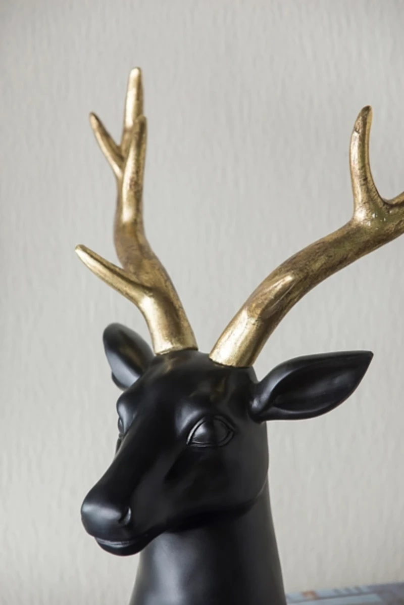 Black Deer Head with Gold Antlers