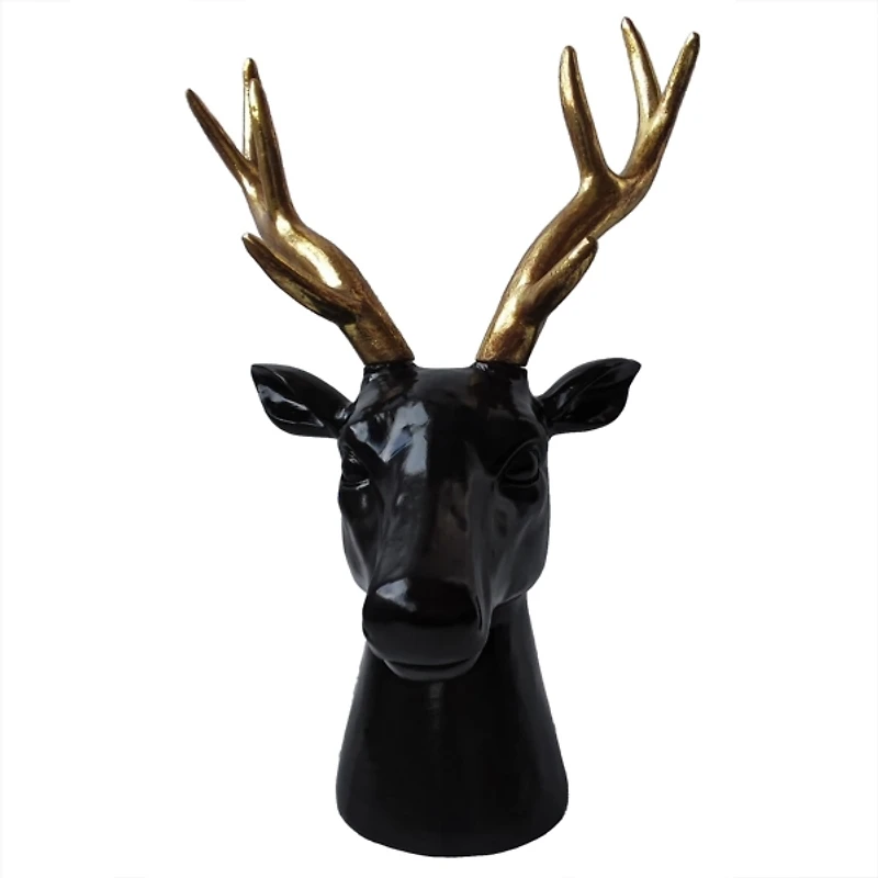 Black Deer Head with Gold Antlers