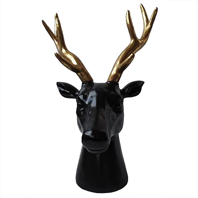 Black Deer Head with Gold Antlers