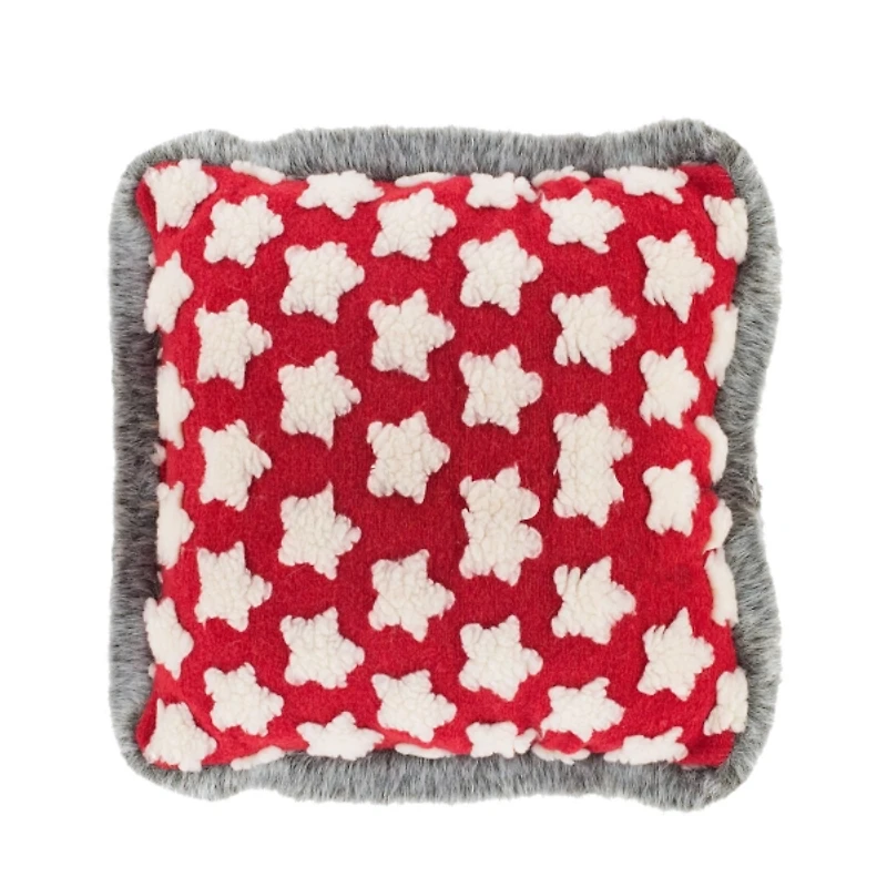 Snowflakes with Faux Fur Christmas Pillow