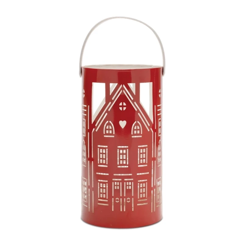 Red Metal House Christmas Lanterns, Set of 2