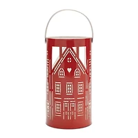 Red Metal House Christmas Lanterns, Set of 2