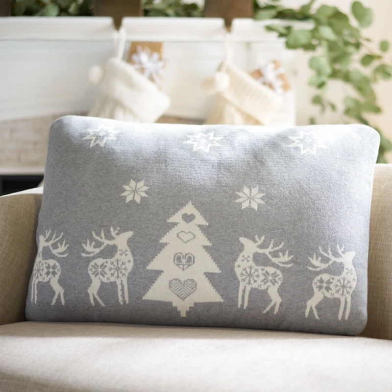Gray Reindeer with Christmas Tree Pillow