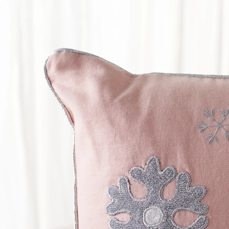 Snowflakes on Pink Christmas Pillow