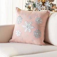 Snowflakes on Pink Christmas Pillow