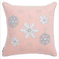 Snowflakes on Pink Christmas Pillow