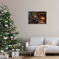 Santa Claus by the Fire Framed Canvas Art Print