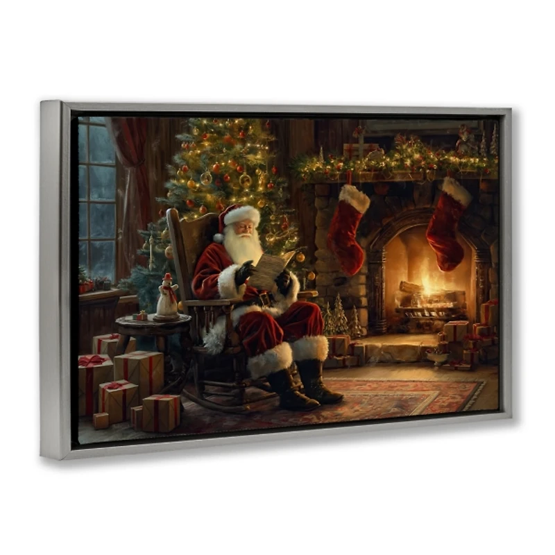 Santa Claus by the Fire Framed Canvas Art Print