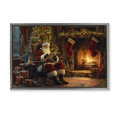 Santa Claus by the Fire Framed Canvas Art Print