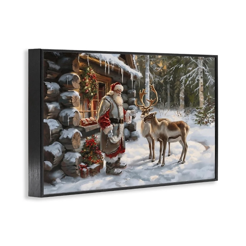 Santas Cabin with Reindeer Framed Art Print