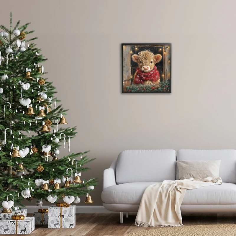 Highland Calf with Scarf Framed Art Print