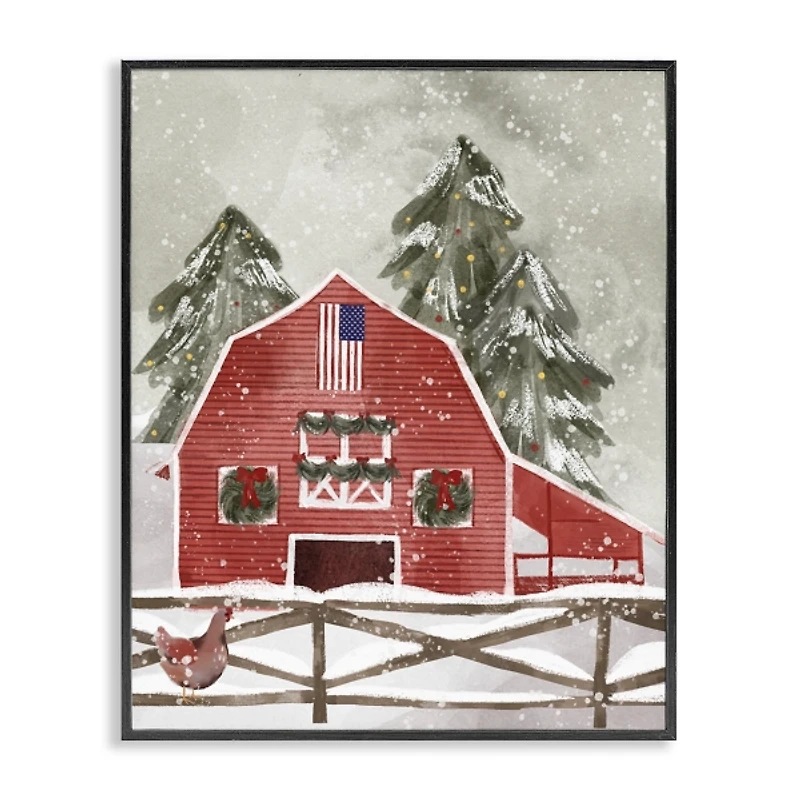 Snowy Country Barn Framed Art Print