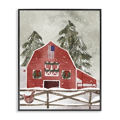 Snowy Country Barn Framed Art Print