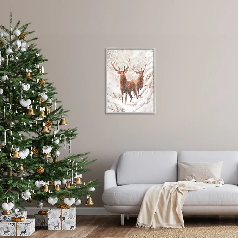Snowy Elk Forest Framed Art Print