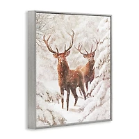 Snowy Elk Forest Framed Art Print