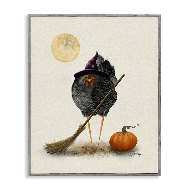 Black Bird Witch Gray Framed Art Print