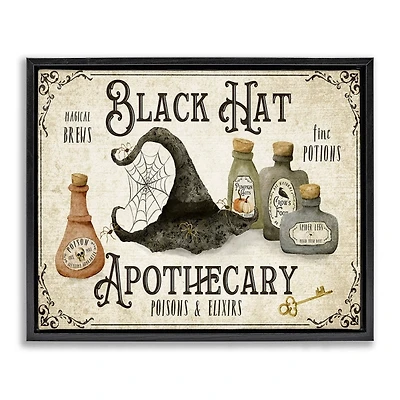Vintage Black Hat Apothecary Framed Canvas Print
