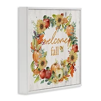 Welcome Fall Wreath White Framed Wall Plaque