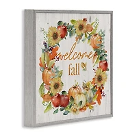 Welcome Fall Wreath Gray Framed Wall Plaque
