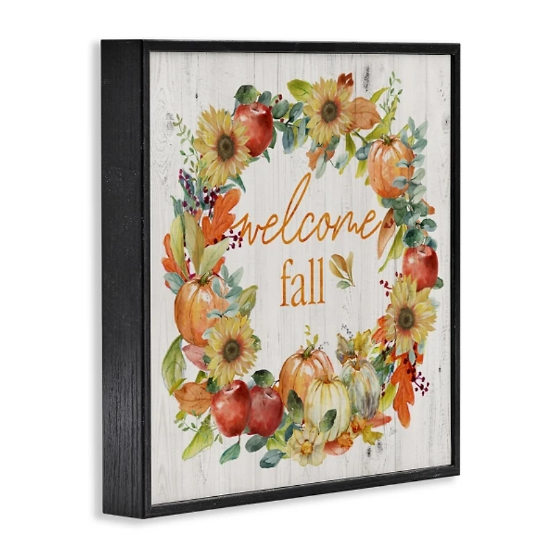 Welcome Fall Wreath Black Framed Wall Plaque