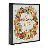 Welcome Fall Wreath Black Framed Wall Plaque