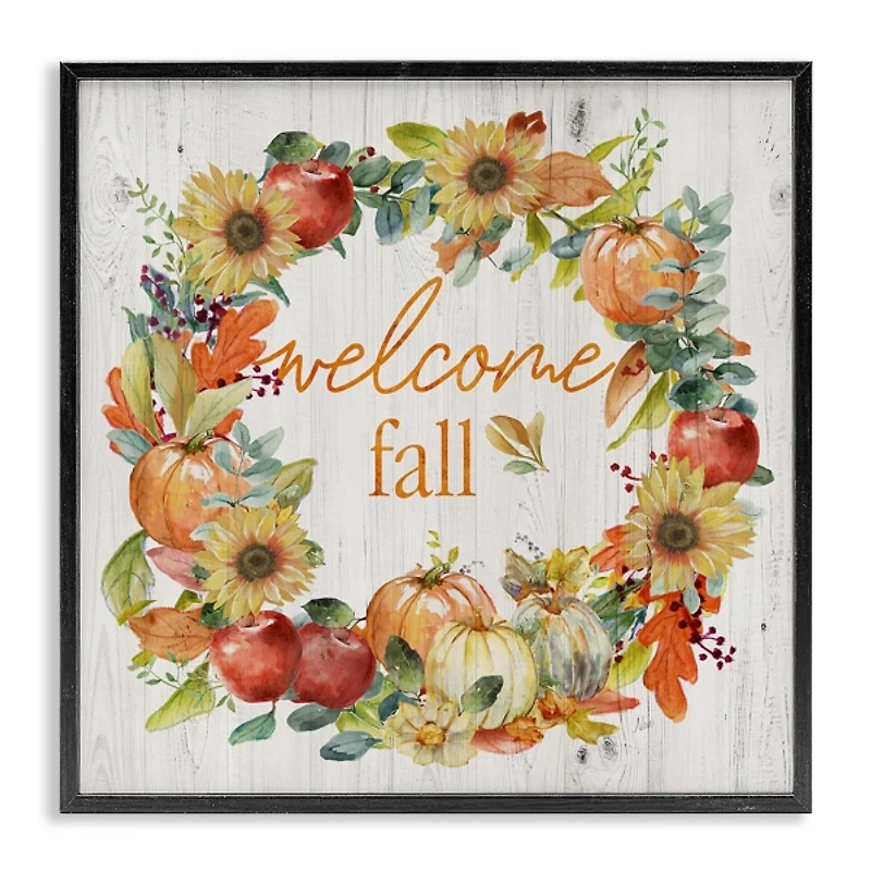 Welcome Fall Wreath Black Framed Wall Plaque