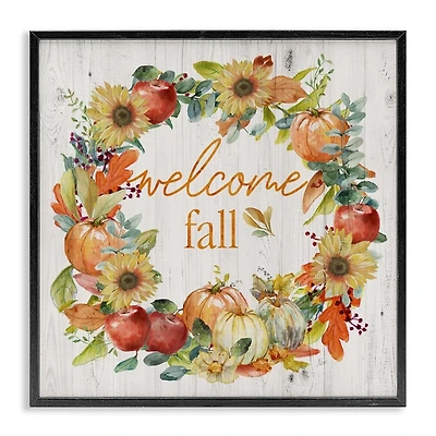 Welcome Fall Wreath Black Framed Wall Plaque