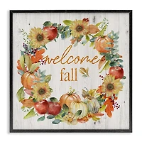 Welcome Fall Wreath Black Framed Wall Plaque