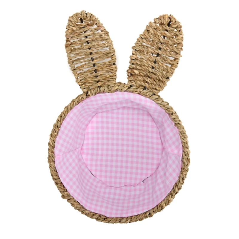 Pink Gingham Wicker Bunny Basket