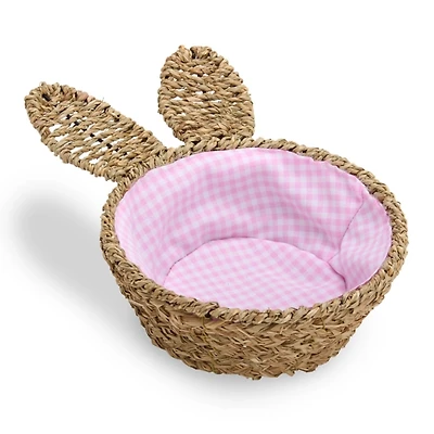 Pink Gingham Wicker Bunny Basket