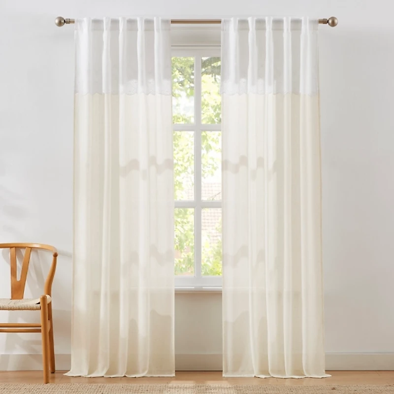 Ivory Embroidery Scallop Curtain Panel Set, 84 in.