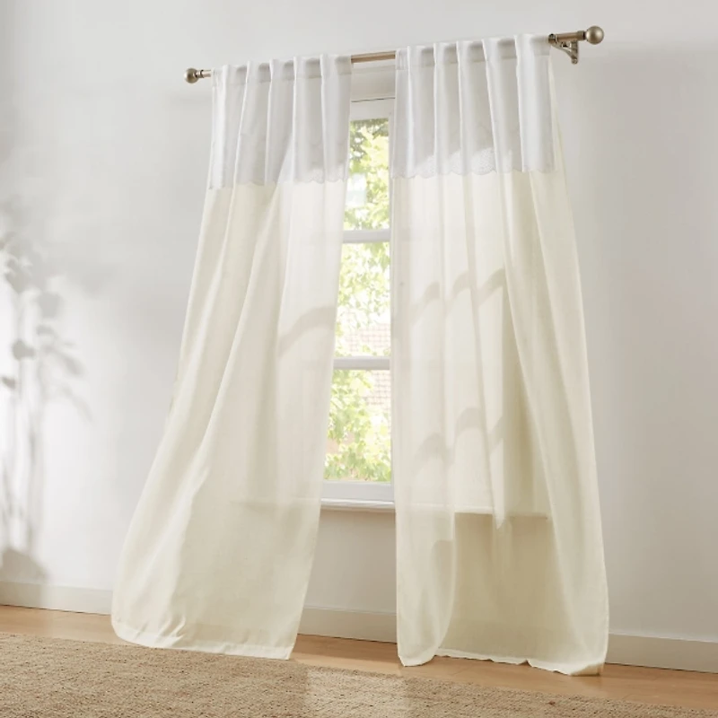 Ivory Embroidery Scallop Curtain Panel Set, 84 in.