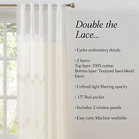 Ivory Embroidery Scallop Curtain Panel Set, 84 in.