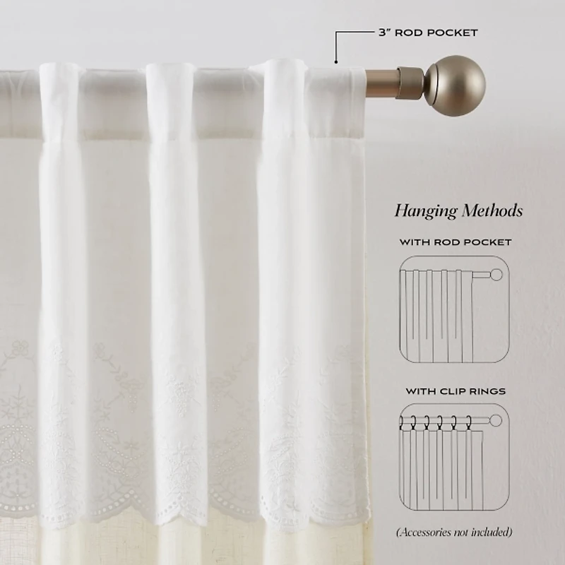 Ivory Embroidery Scallop Curtain Panel Set, 84 in.