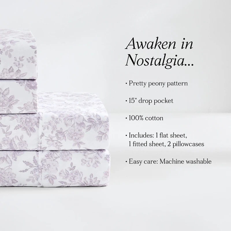 Mauve Peony Toile 4-pc. Twin XL Sheet Set