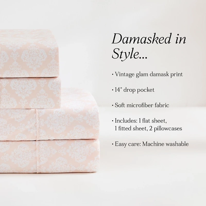 Peach Damask 6-pc. King Sheet Set