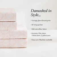 Peach Damask 6-pc. King Sheet Set