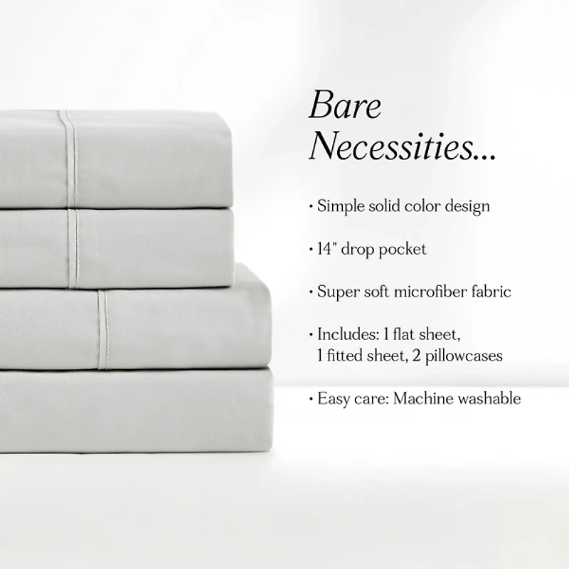 Solid Light Gray Verona 4-pc. Twin Sheet Set