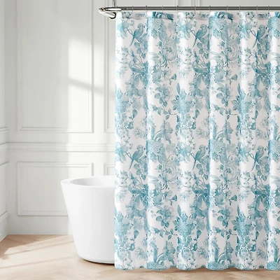Blue Bird and Hydrangea Toile Shower Curtain