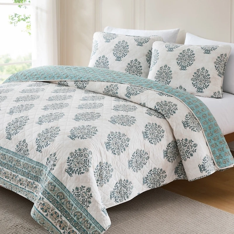Blue Sofia Reversible 3-pc. King Quilt Set