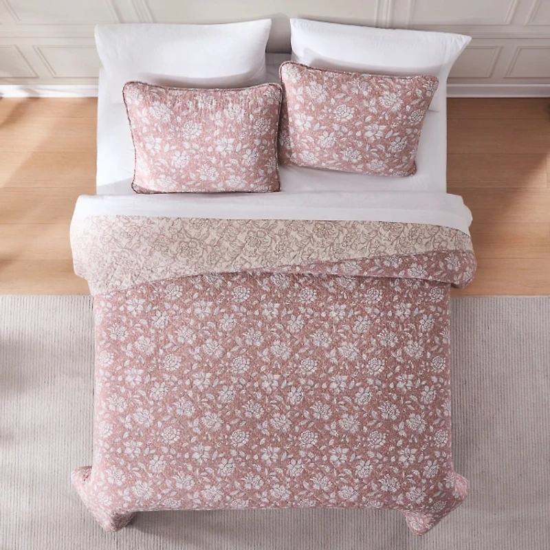 Zara Terracotta Floral 3-pc. Full/Queen Quilt Set