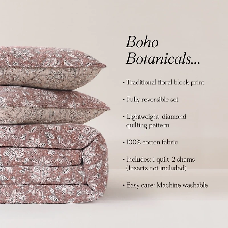 Zara Terracotta Floral 3-pc. Full/Queen Quilt Set