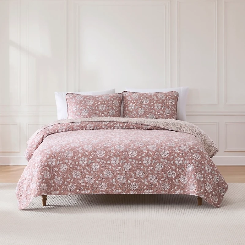 Zara Terracotta Floral 3-pc. King Quilt Set