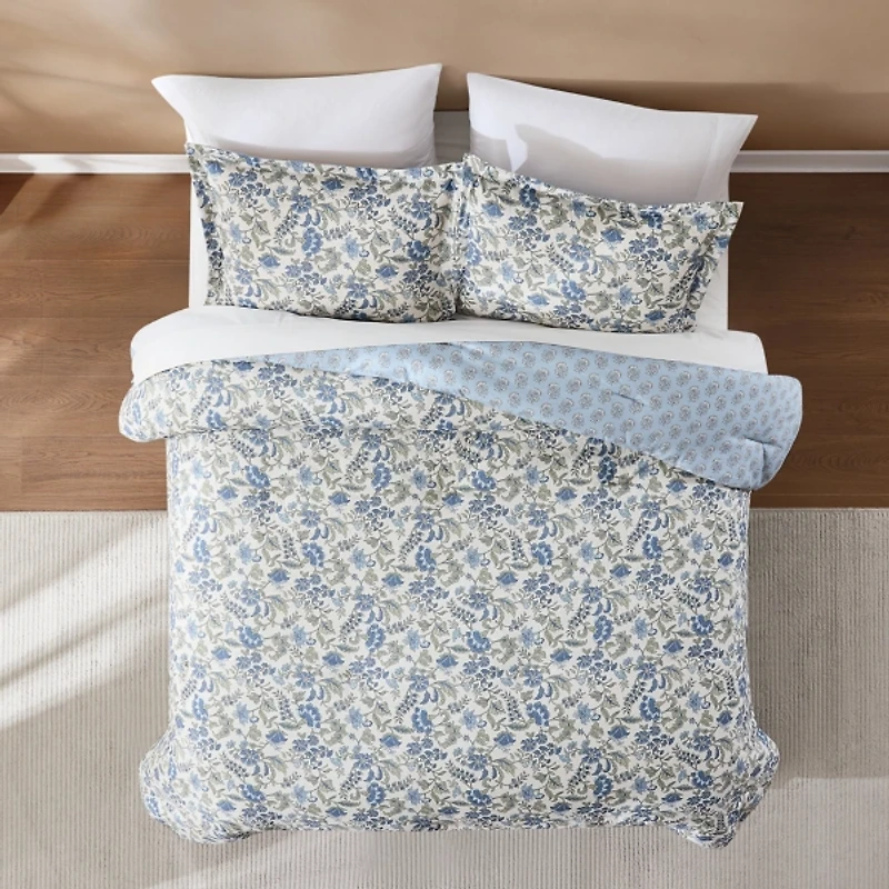 Lillian Floral Reversible 3-pc Queen Comforter Set