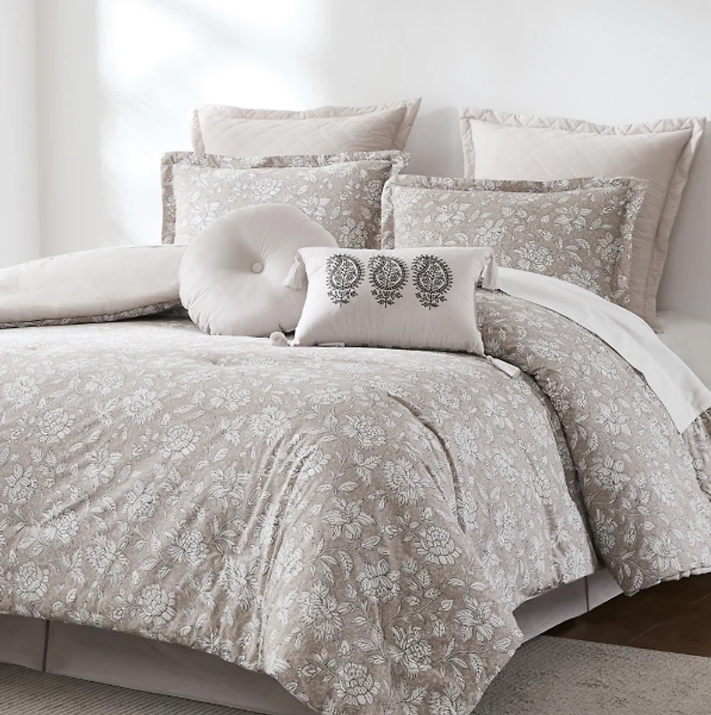 Zara Tan Floral 8-pc. Queen Comforter Set