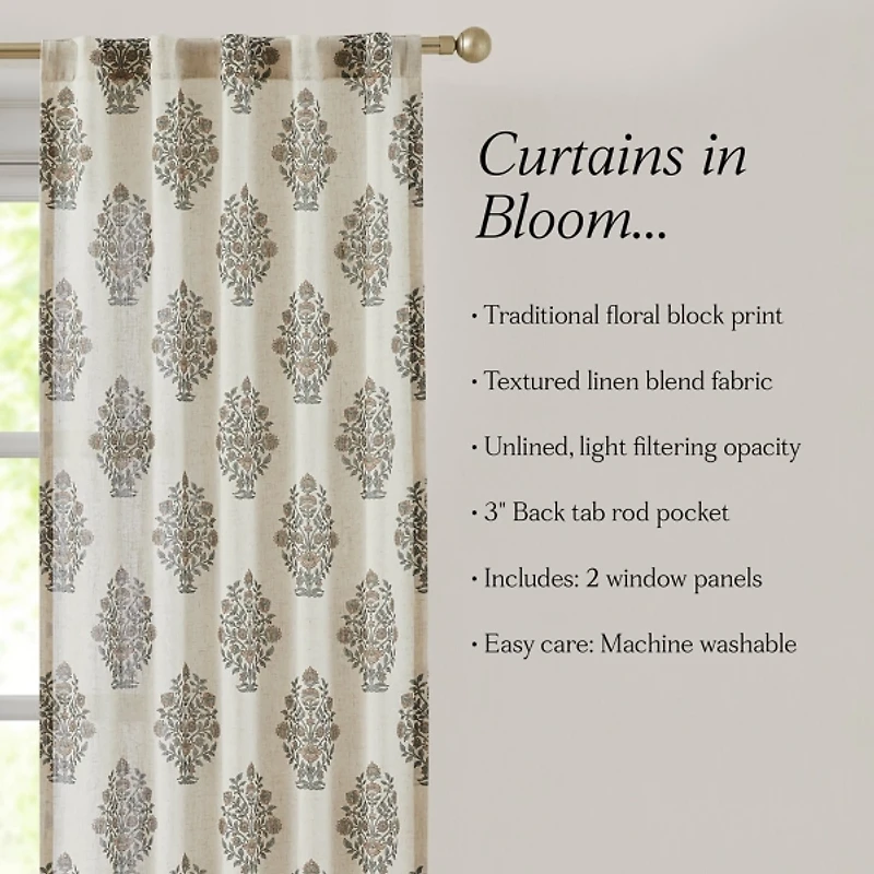 Sofia Floral Bouquet Curtain Panel Set, 84 in.